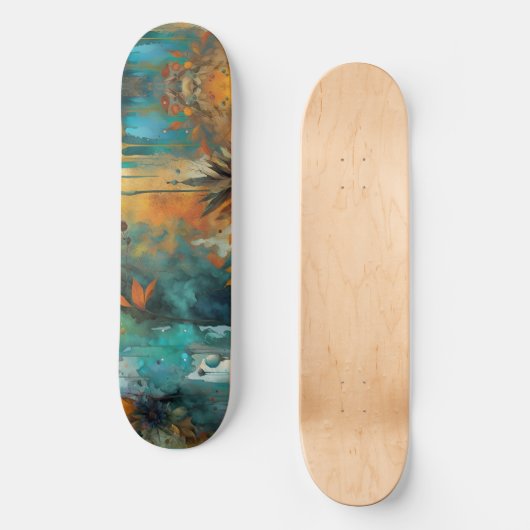 Herbsternte Aquamarine Rostgold Abstrakt Skateboard (Vorderseite)