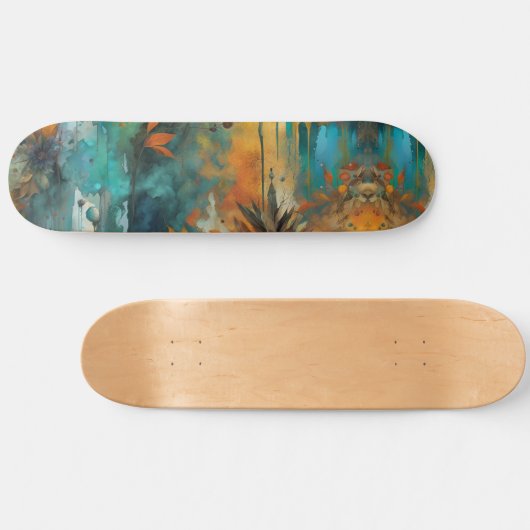 Herbsternte Aquamarine Rostgold Abstrakt Skateboard (Horizontal)