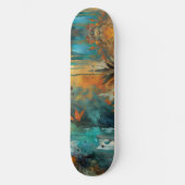 Herbsternte Aquamarine Rostgold Abstrakt Skateboard (Vorderseite)