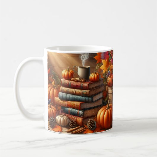 Herbsternte-Bücher & Kürbis-Kaffeetassen-Wrap Kaffeetasse (Links)