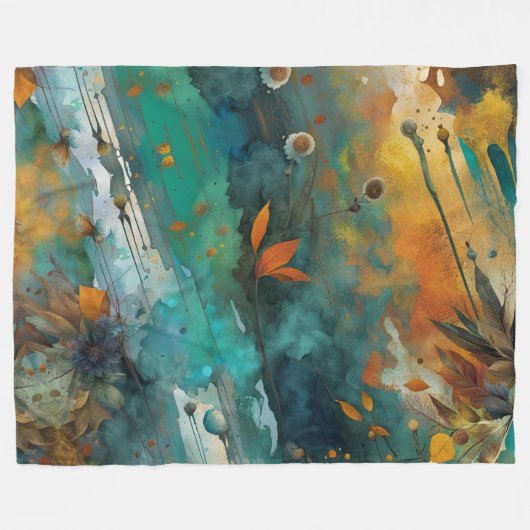 Herbsternte Farbe Aquamarin Rust Gold Abstrakt Fleecedecke (Vorderseite (Horizontal))