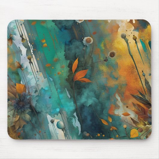 Herbsternte Farbe Aquamarin Rust Gold Abstrakt Mousepad (Vorne)