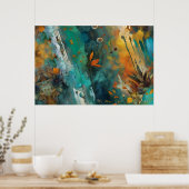 Herbsternte Farbe Aquamarin Rust Gold Abstrakt Poster (Küche)