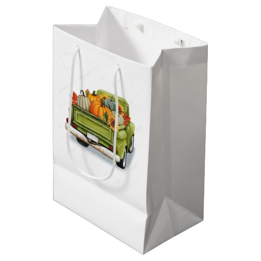 Herbsternte in einem grünen LKW Mittlere Geschenktüte (Vorderseite Schrägansicht)