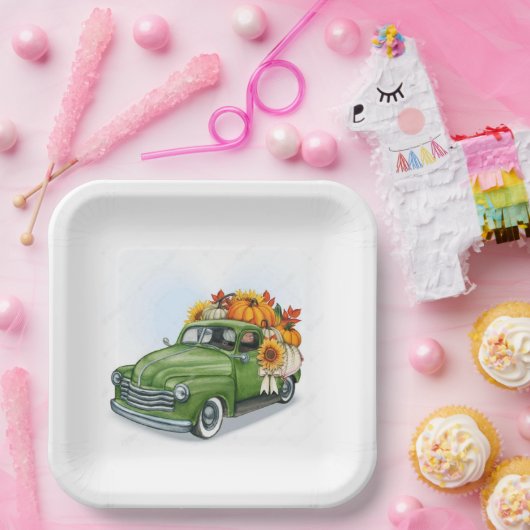 Herbsternte in einem grünen LKW Pappteller (Party)