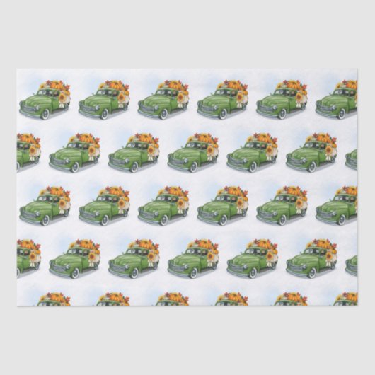 Herbsternte in einem grünen LKW Seidenpapier (Vorderseite)