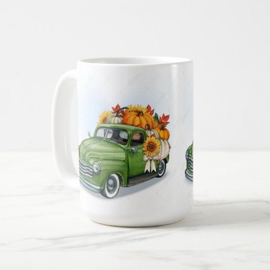 Herbsternte in einer grünen Lkw-Latte-Tasse Kaffeetasse (Vorderseite Links)