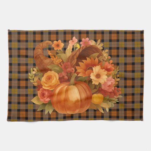 Herbsternte Kariert und Cornucopia Geschirrtuch (Horizontal)