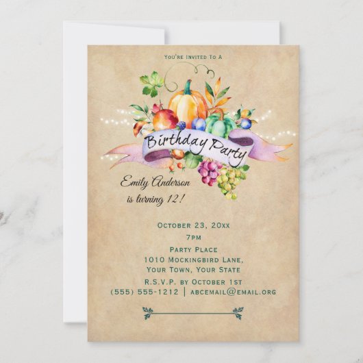 Herbsternte Lichter Geburtstag Einladung (Vorderseite)