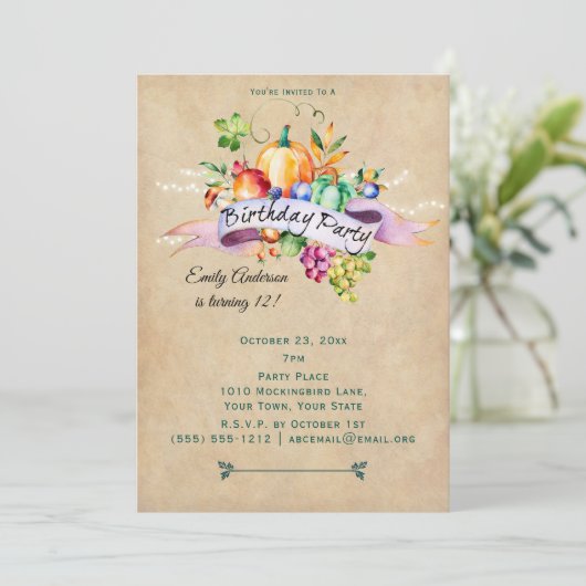 Herbsternte Lichter Geburtstag Einladung (Stehend Vorderseite)