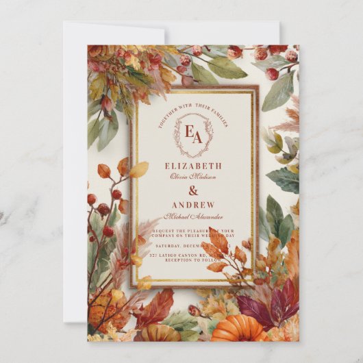 Herbsternte Pumpkin Leaf Hochzeit Einladung (Vorderseite)