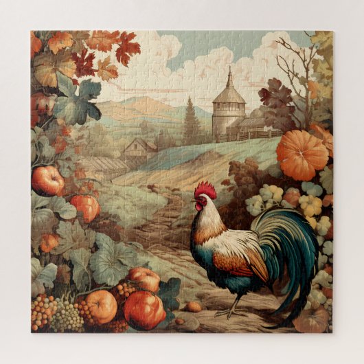 Herbsternte Rooster-Bauernhof Herbstfarben Puzzle (Vertikal)