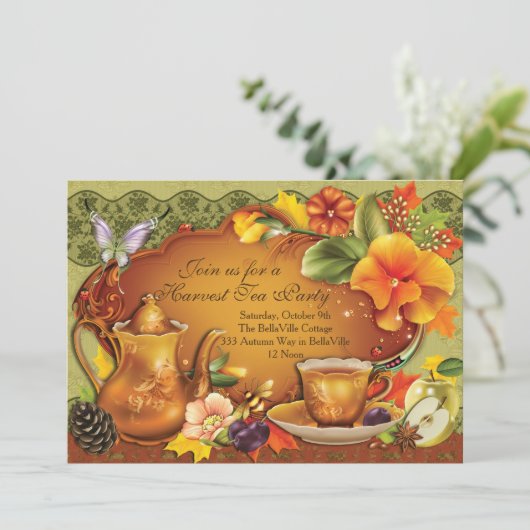 Herbsternte Tee-Party Einladung (Stehend Vorderseite)