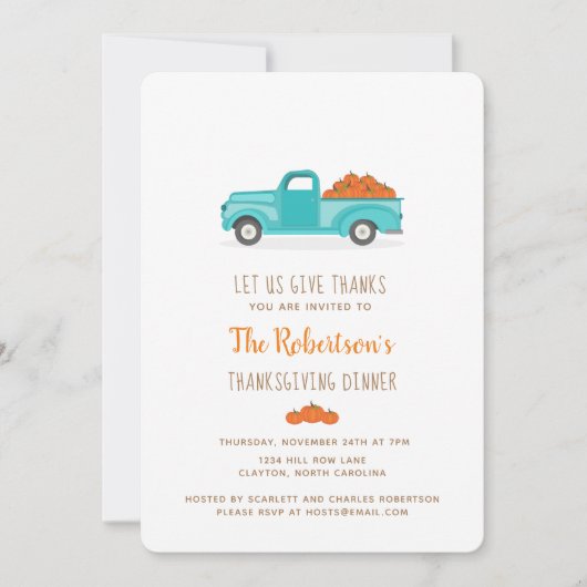 Herbsternte Vintager Blauer LKW Einladung (Vorderseite)