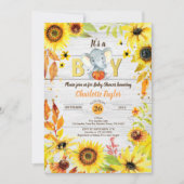 Herbstes Baby Dusche Einladung Sonnenblumenelefant (Vorderseite)