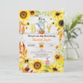 Herbstes Baby Dusche Einladung Sonnenblumenelefant (Stehend Vorderseite)