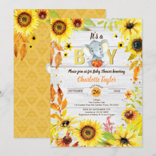 Herbstes Baby Dusche Einladung Sonnenblumenelefant