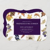 Herbstessen mit lila Blattwerk Einladung (Vorne/Hinten)