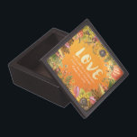 Herbstfall Ahorn Blätter Pumpkin Polterabend Gi Kiste<br><div class="desc">Moderne Vorlagen der Hochzeit - Elegantes Drehbuch und Ahorn-Herbstlaub im Herbst Pumpkin Sonnenblumen Wasserfarbenflora auf orange glänzenden Hintergrund. Ein perfektes Design für Ihren großen Tag. Alle Textstile,  Farben,  Größen können an Ihre Bedürfnisse angepasst werden!</div>