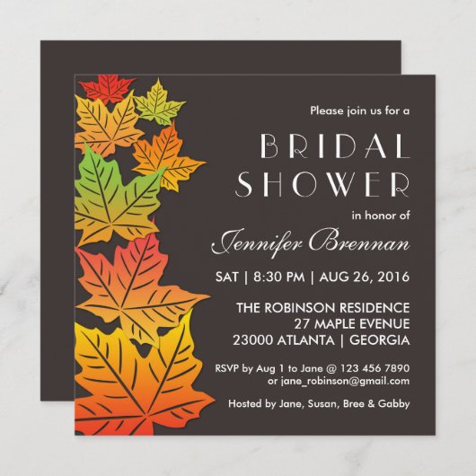 Herbstfall Ahornleaf Hochzeit Einladung grau (Vorne/Hinten)