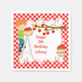 Herbstfall Apple Picking Red Hair Boy Geburtstag Serviette