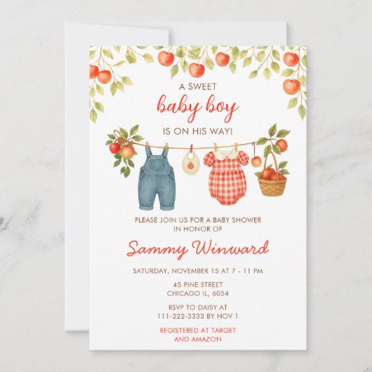 Herbstfall Appthes Line Boy Baby Dusche Einladung (Vorderseite)