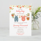 Herbstfall Appthes Line Boy Baby Dusche Einladung (Stehend Vorderseite)