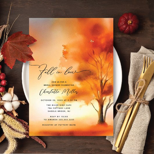 Herbstfall Bäume Brautdusche Einladung Liebe