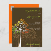 Herbstfall Bäume Woodland Hochzeit retten das Datu Ankündigungspostkarte (Vorne/Hinten)