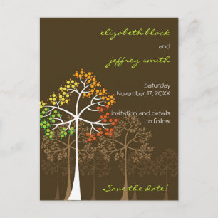 Herbstfall Bäume Woodland Hochzeit retten das Datu Ankündigungspostkarte