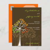 Herbstfall Bäume Woodland Hochzeit retten das Datu Ankündigungspostkarte (Vorne/Hinten)