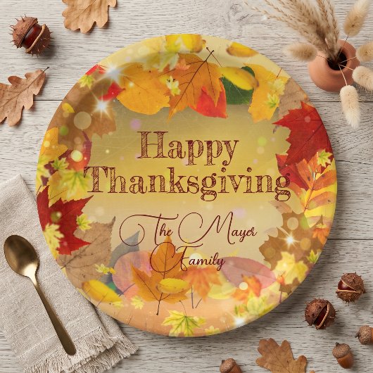 Herbstfall Blätter Wreath Happy Thanksgiving Pappteller