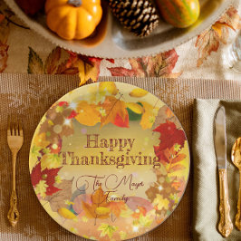 Herbstfall Blätter Wreath Happy Thanksgiving Pappteller