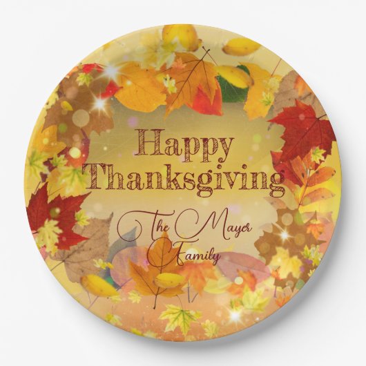 Herbstfall Blätter Wreath Happy Thanksgiving Pappteller (Vorderseite)
