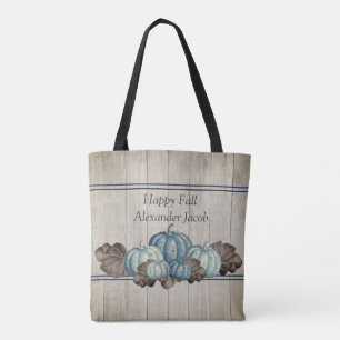 Herbstfall Blue Pumpkin Rustic Niedlich Gray Wood Tasche