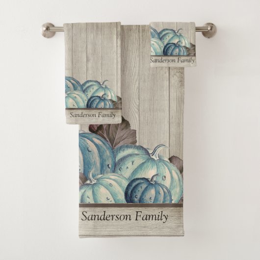 Herbstfall Blue Pumpkin Rustikale Niedliche Graue  Badhandtuch Set (Insitu)