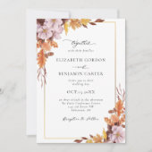 Herbstfall Blumenhochzeit Elegantes Foliage Script Einladung (Vorderseite)