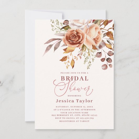 Herbstfall Boho Blume Brautparty Einladung (Vorderseite)