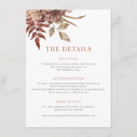 Herbstfall boho Blumenzettel Begleitkarte (Vorderseite)