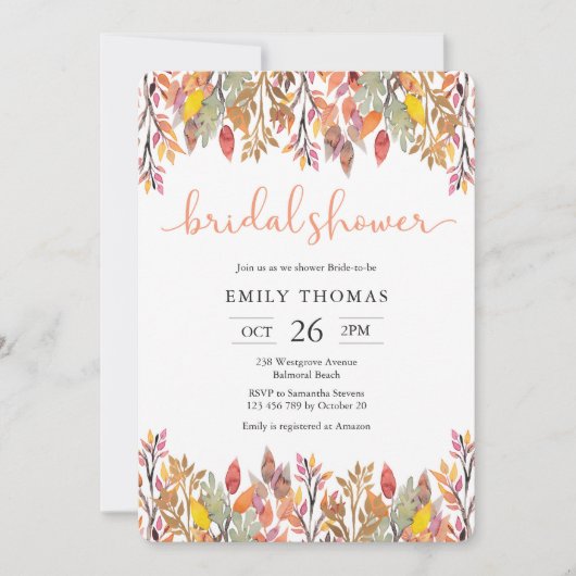 Herbstfall Brautdusche Einladung (Vorderseite)