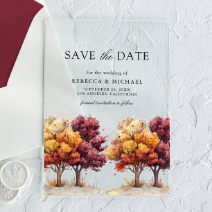 Herbstfall Burgund Bäume Hochzeit speichern das Da Acryleinladungen