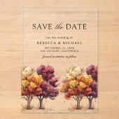 Herbstfall Burgund Bäume Hochzeit speichern das Da Acryleinladungen (Vorderseite)