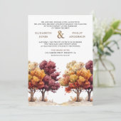 Herbstfall Burgundy Trees Foto QR Code Hochzeit Einladung (Stehend Vorderseite)