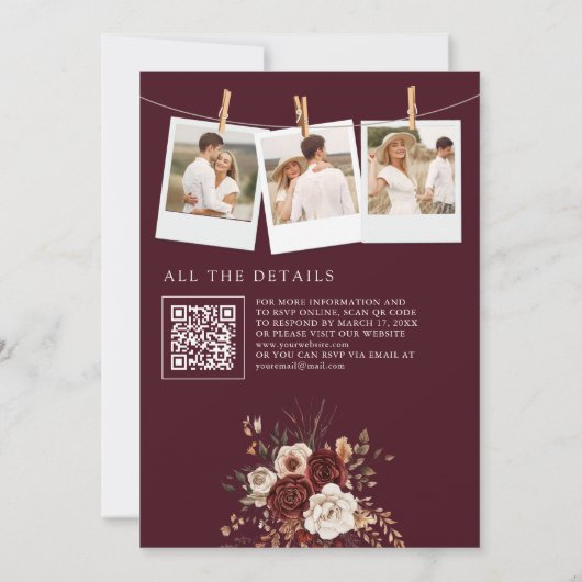 Herbstfall Burgundy Trees Foto QR Code Hochzeit Einladung (Rückseite)