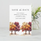 Herbstfall Burgundy Trees QR Code Foto Hochzeit Save The Date (Stehend Vorderseite)