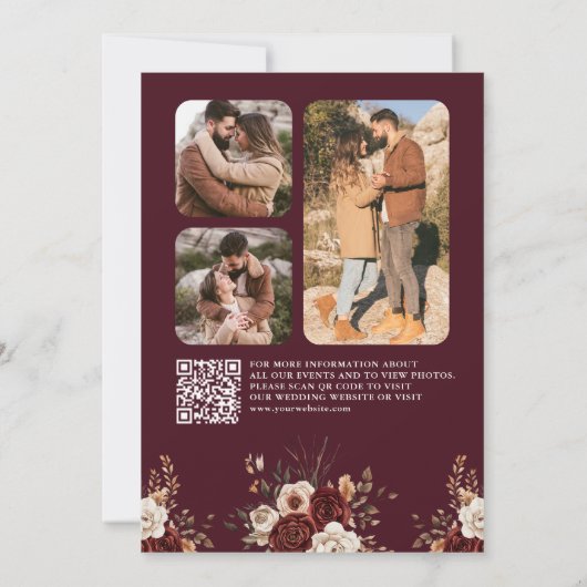 Herbstfall Burgundy Trees QR Code Foto Hochzeit Save The Date (Rückseite)