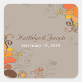 Herbstfall Deko Blumenzwiebeln Wirbel Hochzeit Quadratischer Aufkleber (Vorderseite)