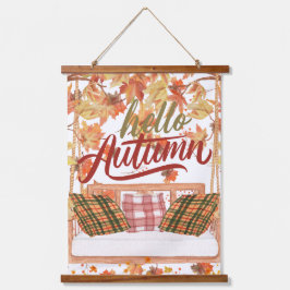 Herbstfall Erntedank Orange Blätter Szene Wandteppich Mit Holzrahmen