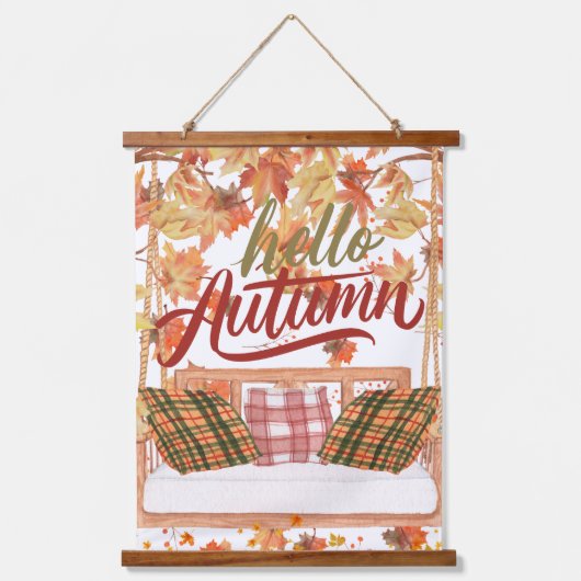 Herbstfall Erntedank Orange Blätter Szene Wandteppich Mit Holzrahmen (Vorderseite)