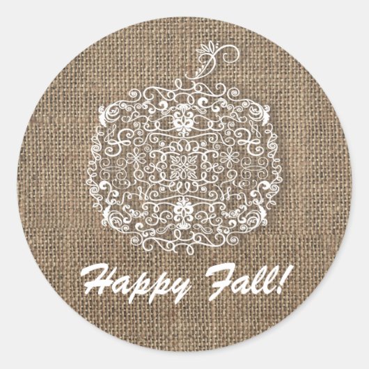 Herbstfall Filigree Pumpkin & Burlap Gevor Runder Aufkleber (Vorderseite)